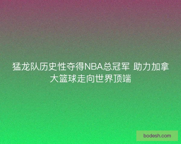猛龙队历史性夺得NBA总冠军 助力加拿大篮球走向世界顶端